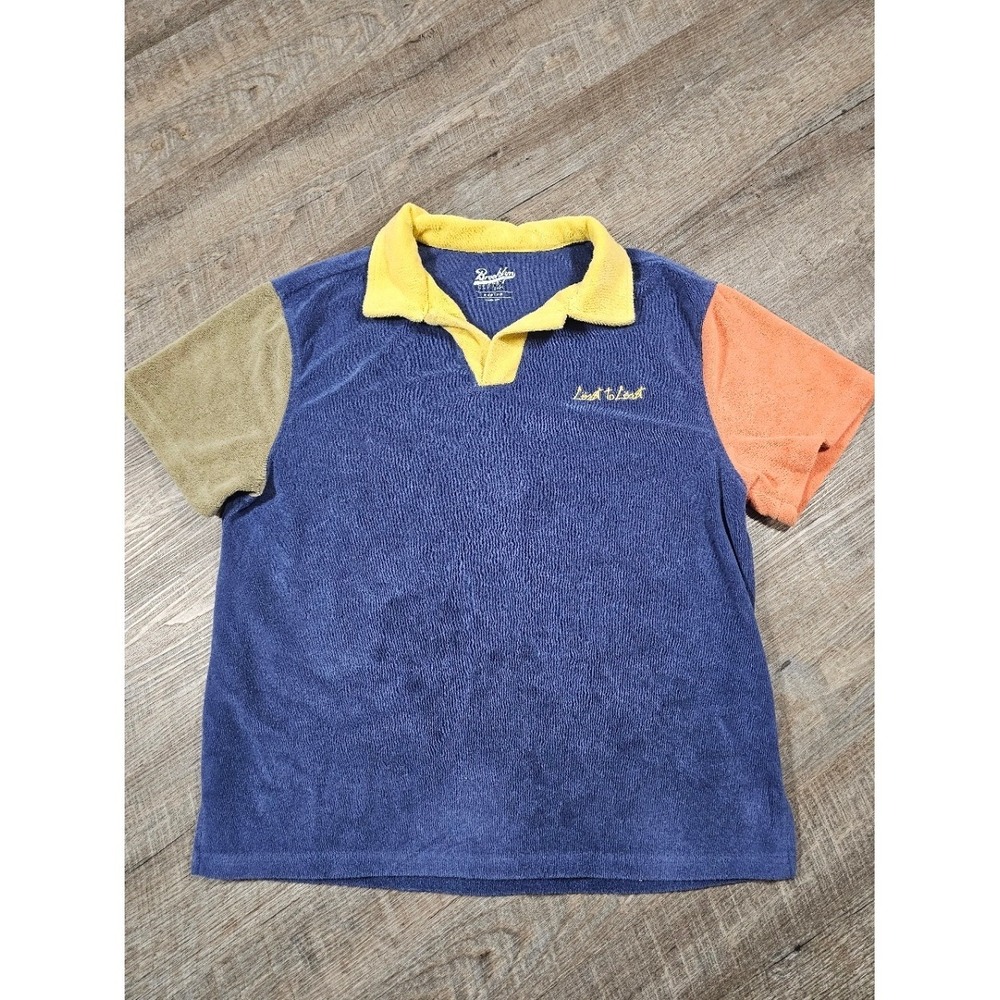Brooklyn Cloth Lost to Lost Terry Cloth Polo Shirt Colorblock Blue Yellow Mens M
